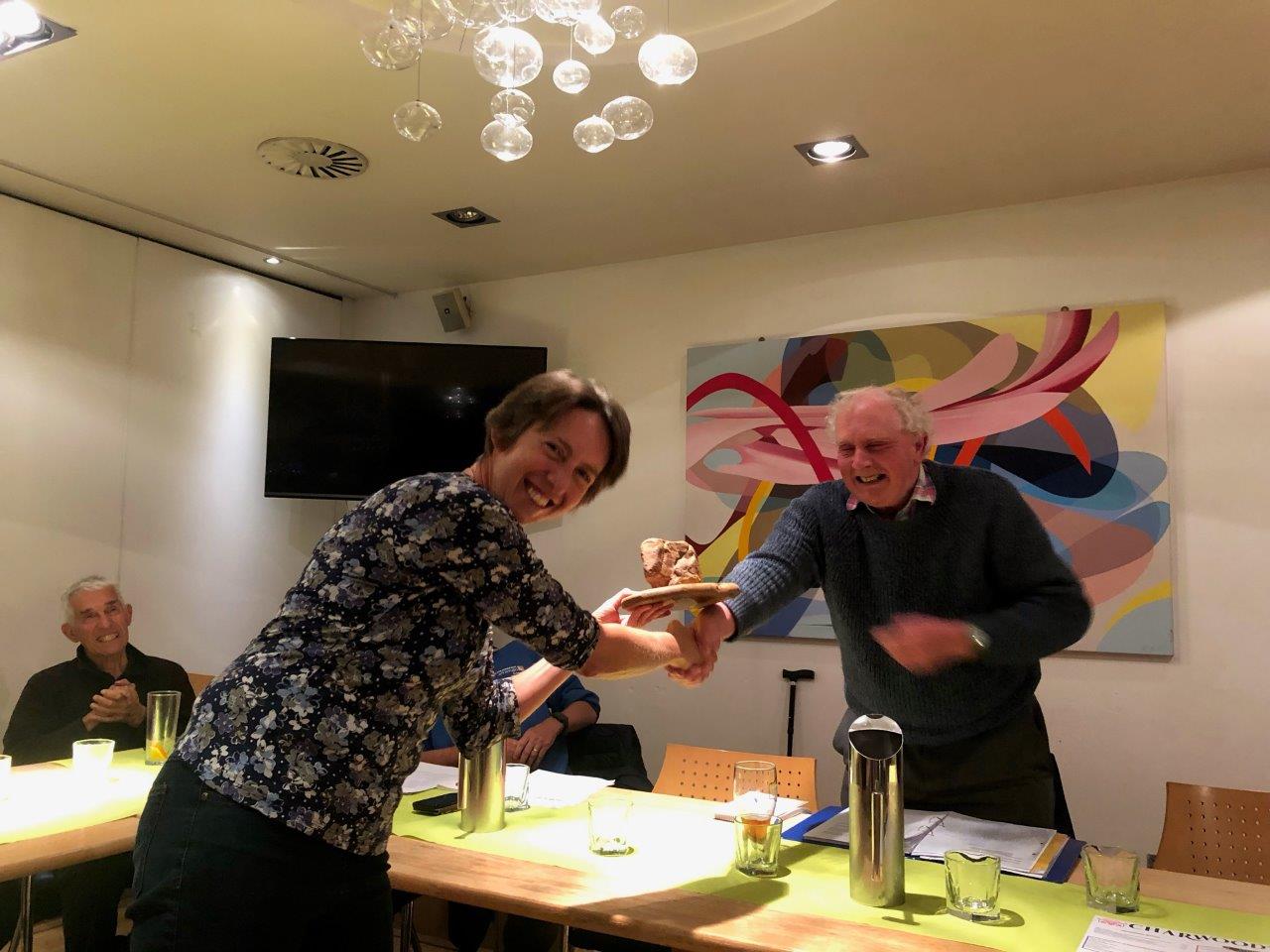 Katherine receiving the Gullane Rock from Club Secretary John Barrow 20210923_Katherine_Ivory_Gullane_Rock