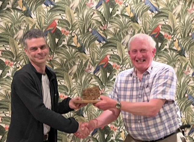 Club Captain Rob Lee receiving the Gullane Rock from Club Secretary John Barrow 20220922_Rob_receiving_Gullane_Rock